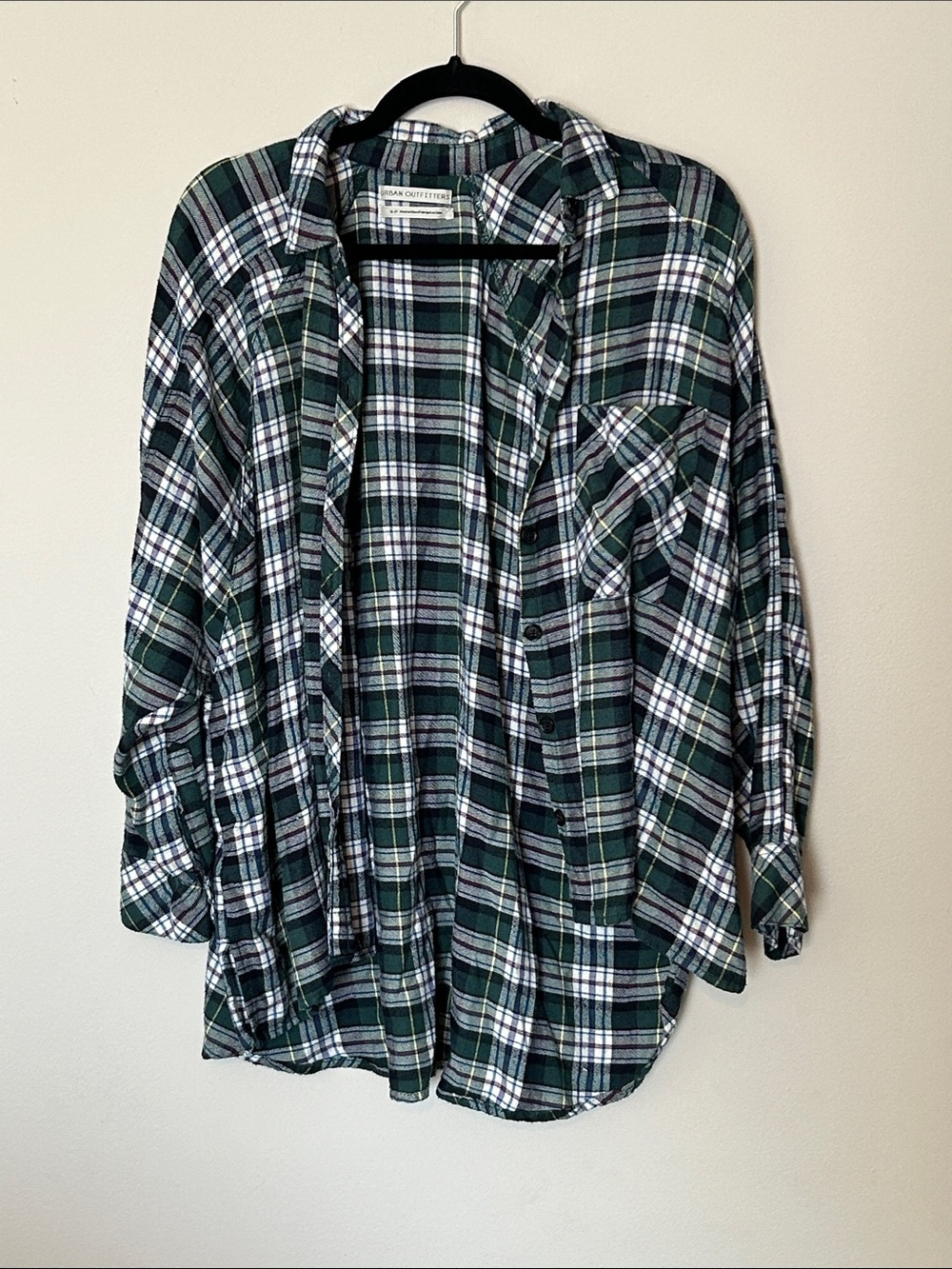 Urban Outfitters Green, Navy & White Plaid Button-Up